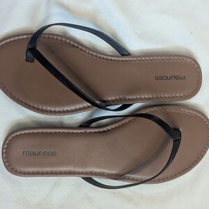 Maurices Black Strap Brown Footbed Flip Flop Sandals